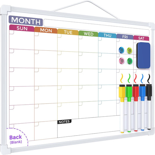 MaxGear Weekly Calendar Dry Erase Board for Wall, 16"x12" Small Hanging Double-Sided White Board with 5 Markers & 4 Magnets, Portable Whiteboard for Students - Planning, Drawing, Memo, to Do List