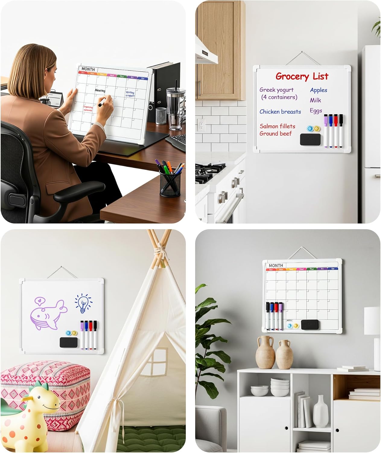 VITEVER Calendar Whiteboard for Wall, Double-Sided Dry Erase Board, Hanging Monthly Planning Board, Small White Board for Memo, to Do List, Home, Kitchen, Office Accessories