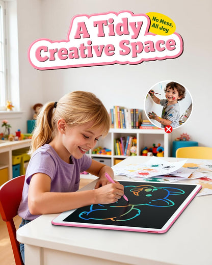 Bravokids 12 Inch LCD Writing Tablet for 3 Year Olds - Electronic Drawing Pad and Doodle Board as Educational Birthday Gifts for Girls and Boys (Pink)
