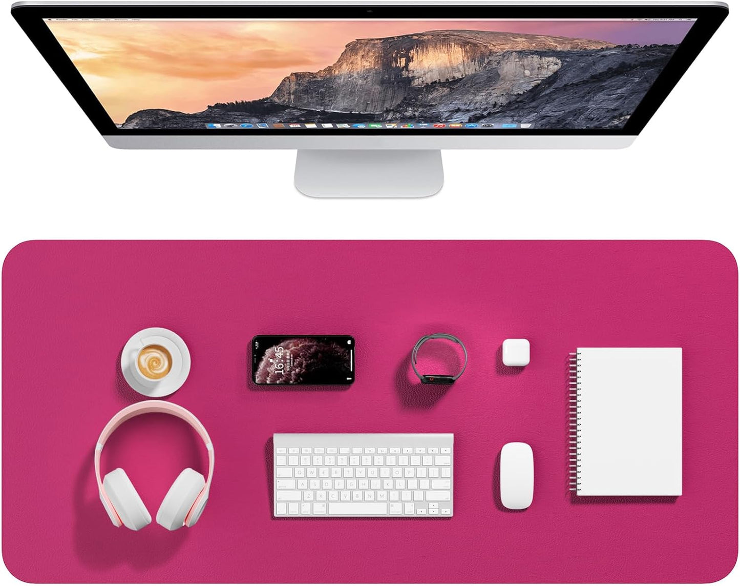 Hsurbtra Desk Pad, 23.6" x 13.8" PU Leather Desk Mat, M Extended Mouse Pad, Waterproof Desktop Blotter Protector, Non-Slip Ultra Thin Small Laptop Keyboard Writing Mat for Office Home, Pink