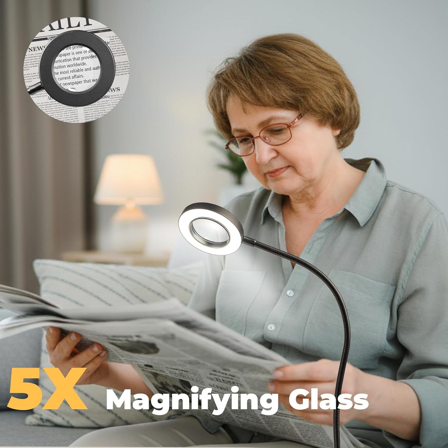 Desk lamp Eye-Caring Table Lamps, 360°Rotation Gooseneck Clip on Lamp Reading Light Portable Reading Book Light Clamp Study Desk Lamps for Bedroom and Office Home Lighting (Black)