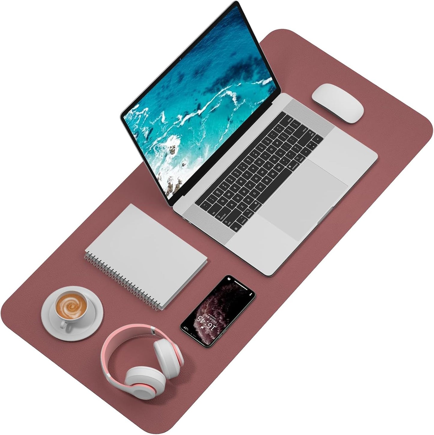 Hsurbtra Desk Pad, 23.6" x 13.8" PU Leather Desk Mat, M Extended Mouse Pad, Waterproof Desktop Blotter Protector, Non-Slip Ultra Thin Small Laptop Keyboard Writing Mat for Office Home, Pink
