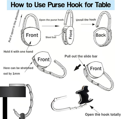 PJY Foldable Purse Hook for Table - Portable Bag Holder,Folding Handbag Hanger Various Heavy Items Desk Hook (A)