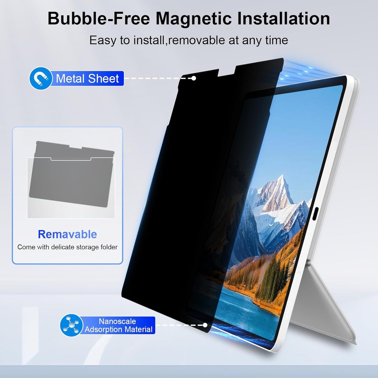 13.8 Inch Magnetic Privacy Screen for Microsoft Surface Laptop 7, Removable Anti Glare Screen Protector, Blue Light Computer Filter, Anti Spy Easy Install