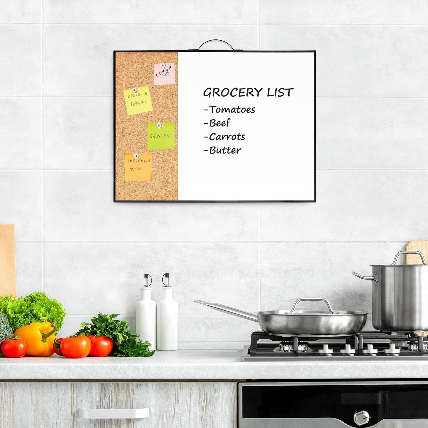 TSJ OFFICE Small Whiteboard Cork-Board - 16" X 12" Portable Aluminum Black Framed Magnetic Dry Erase Board, Small Bulletin Cork Board with Holder for Office, Home and School