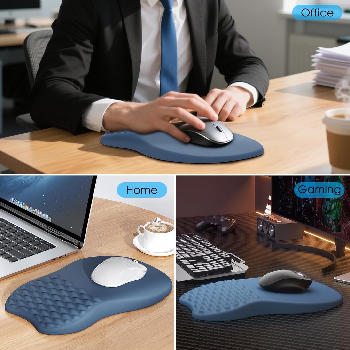 MROCO Ergonomic Mouse Pad with Wrist Support, Memory Foam Wrist Rest Mouse Pad, Non-Slip Base, Smooth Surface for Office & Home, Black
