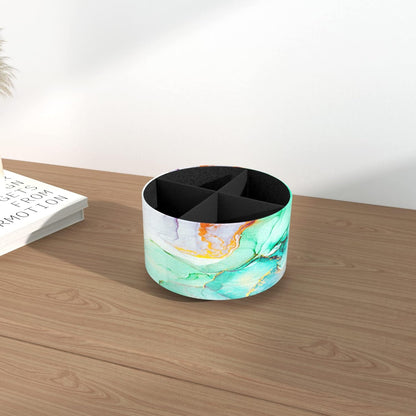 Round Leather Art Supply Organizer,Remote Control Holder,360 Degree Rotating,Multi-Functional Pencil Holder,4 Compartments Desktop Stationary Organizer(1-Fractal Flower) | Round - Colors B