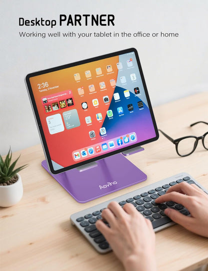 Aoviho Tablet Stand Holder for Desk, Adjustable Aluminum Desk Accessories, Stable Desktop Stand for Office Home,Compatible with iPad Pro Air Mini, Samsung Tablets, Rose Gold
