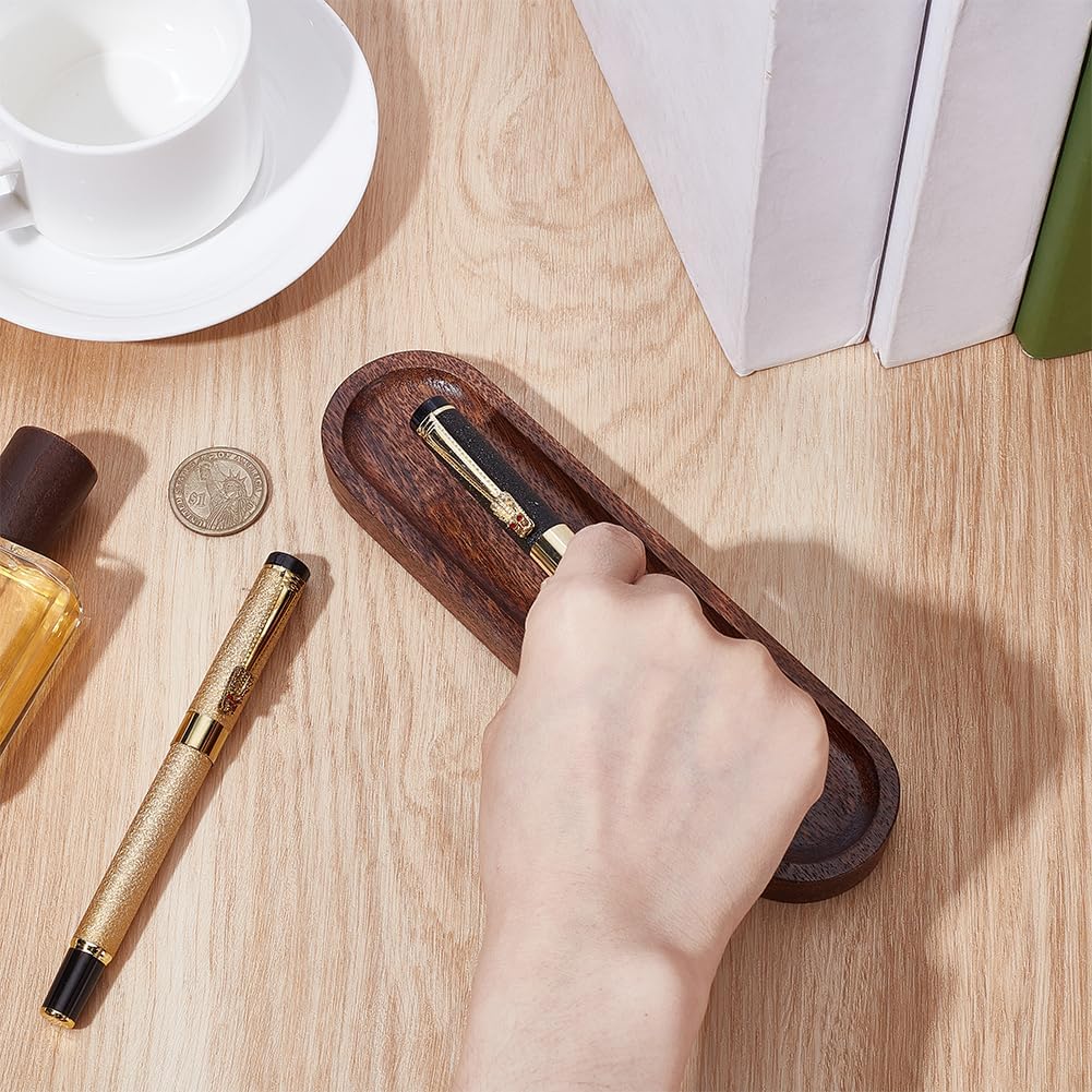 UNICRAFTALE Walnut Wood Desk Pen Tray Office Desk Organizer Minimalist Pencil Holder for Writing Instrument Rest Work Student Teacher Gift 7.48"x1.96"
