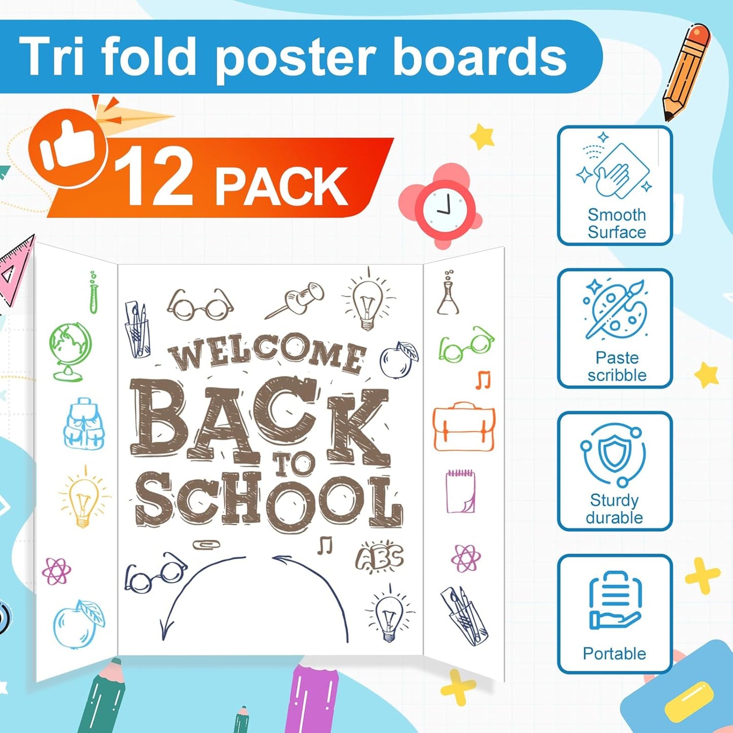 4 Pcs Small Trifold Poster Board, 21.4" x 14" Presentation Board, with Double Sided Tapes and Cardboard, White Corrugated Project Boards/Display Board for School Project/Science Fair Display Boards