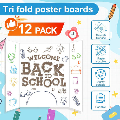 4 Pcs Small Trifold Poster Board, 21.4" x 14" Presentation Board, with Double Sided Tapes and Cardboard, White Corrugated Project Boards/Display Board for School Project/Science Fair Display Boards