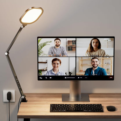 LitONES Video Conference Lighting for Computer, Dimmable Light for Video Recording, Meeting, Laptop & Webcam, 15W Ring Light for Desk with C- Clamp, Swing Arm, Remote, Memory & Timer CRI >95