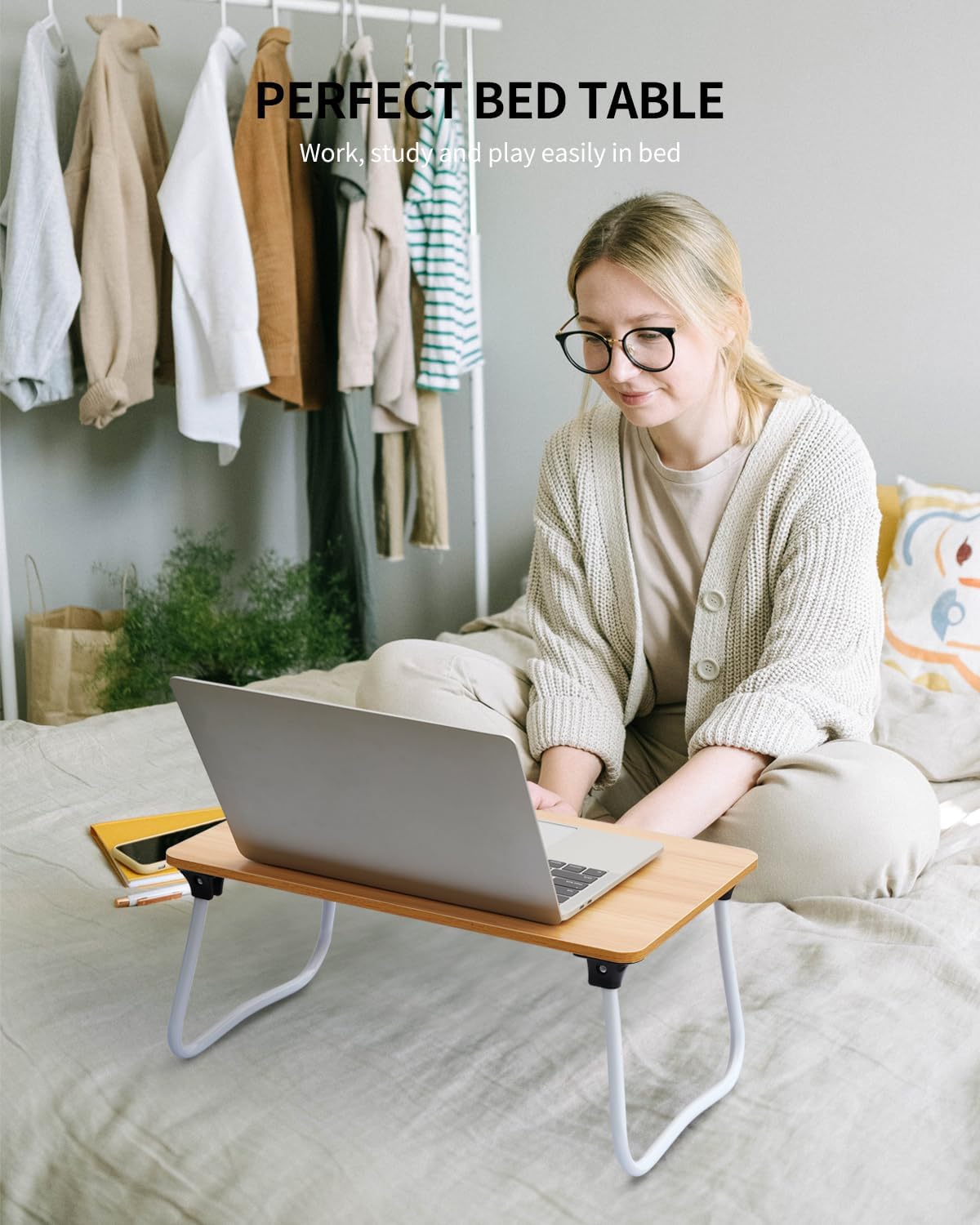 Ruxury Foldable Lap Desk Laptop Stand Bed Desk Table Tray, Breakfast Serving Tray, Portable & Lightweight Mini Table, Lap Tablet Desk for Sofa Couch Floor - Pink