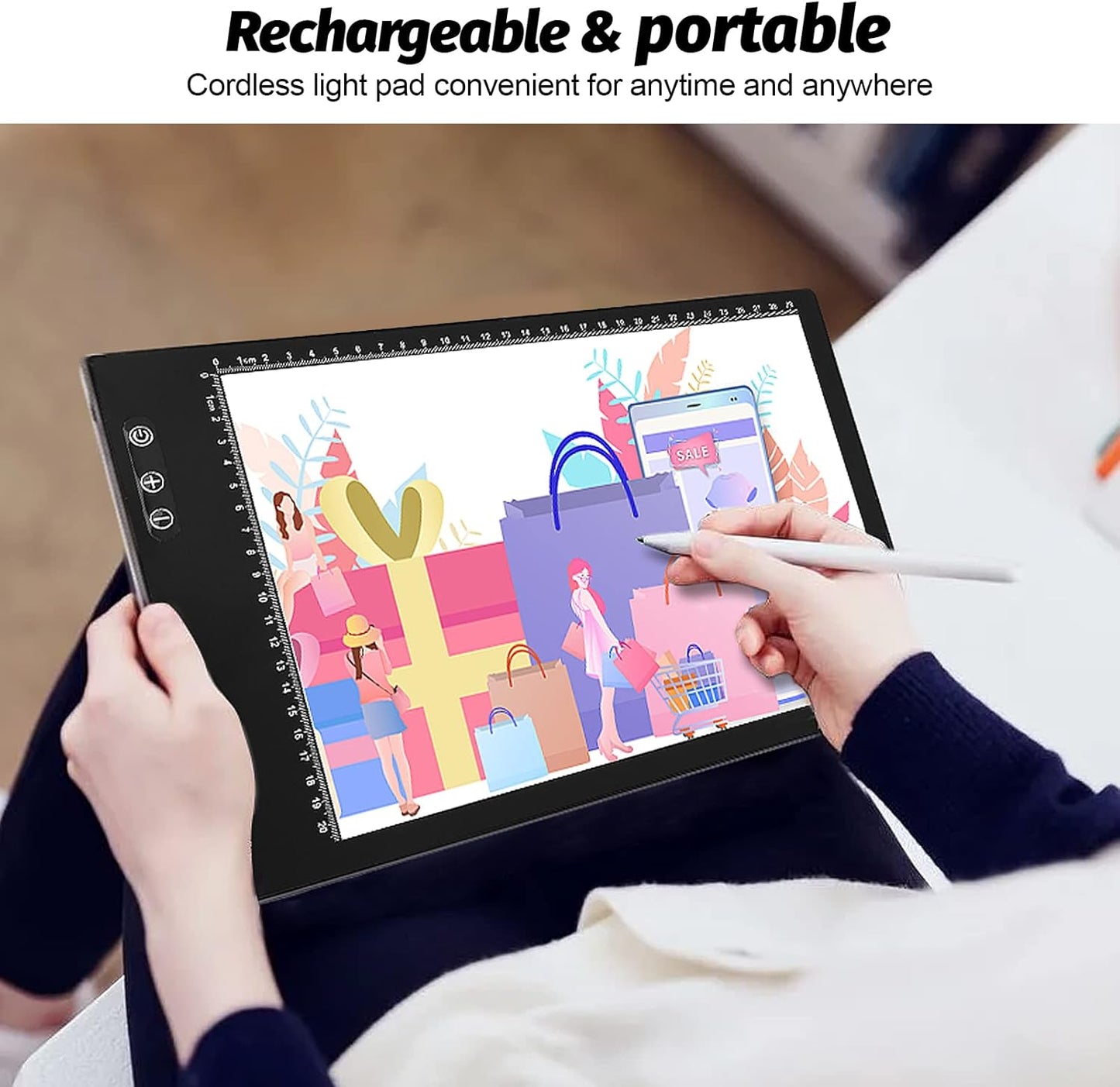 Rechargeable Magnetic A4 LED Light pad, IMAGE Tracing Pad, Ultra-Thin USB Powered with Memory Function Light Box, Great for Diamond Painting, Animation, Tattoo, Sketching and Design (6000K Black)