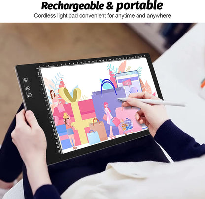 Rechargeable Magnetic A4 LED Light pad, IMAGE Tracing Pad, Ultra-Thin USB Powered with Memory Function Light Box, Great for Diamond Painting, Animation, Tattoo, Sketching and Design (6000K Black)