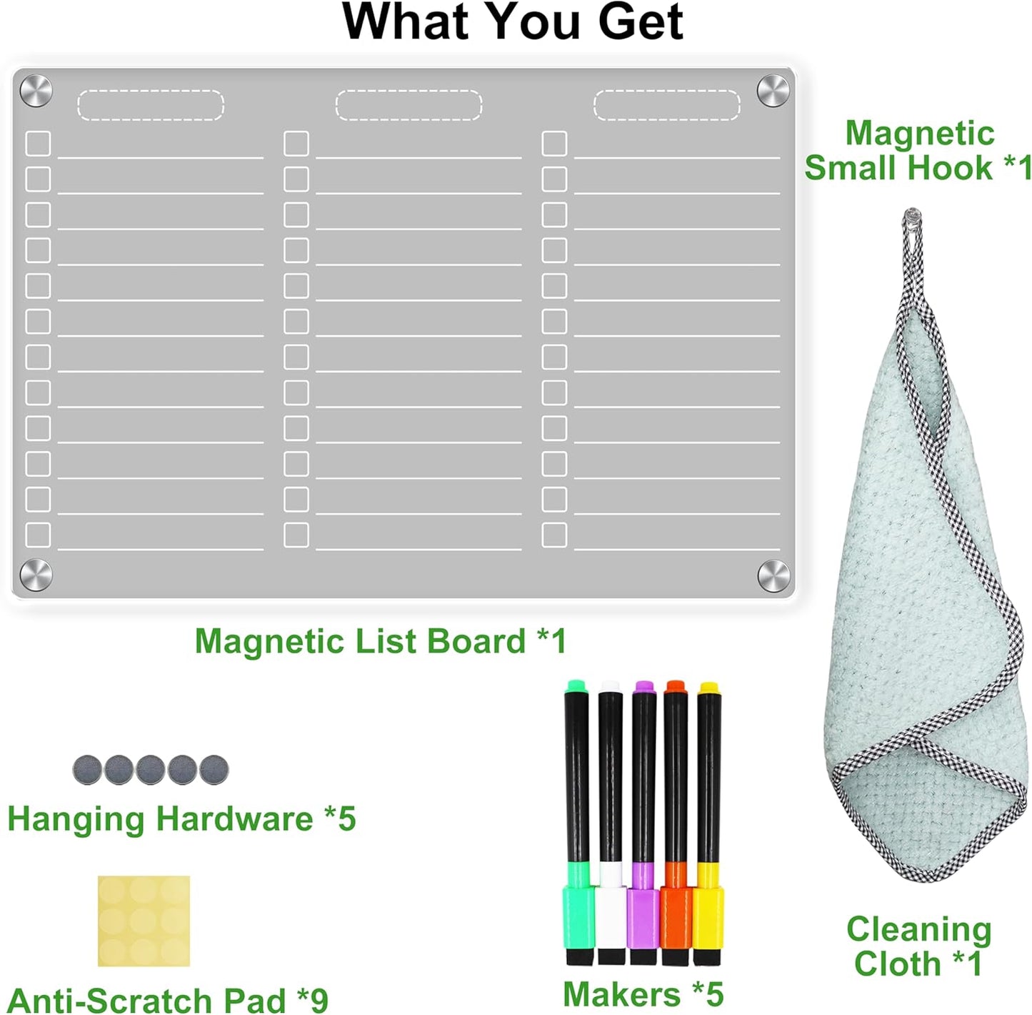Acrylic Magnetic to Do List White Board for Refrigerator, Clear Magnetic Dry Erase Board, Fridge Grocery List Magnet Checklist Whiteboard