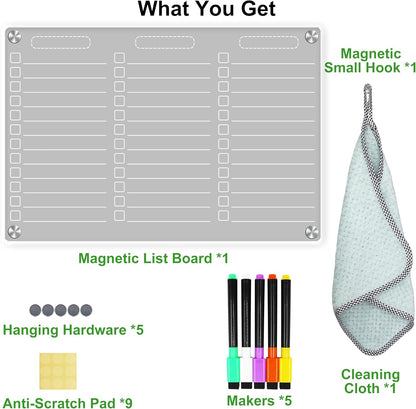 Acrylic Magnetic to Do List White Board for Refrigerator, Clear Magnetic Dry Erase Board, Fridge Grocery List Magnet Checklist Whiteboard