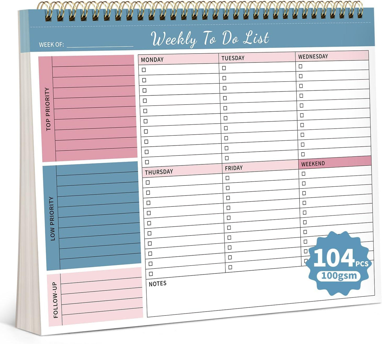 104 Pgs Weekly To Do List Notepad, 52 Duplex-Printed Undated Sheets 100 GSM（8.5"×11") Weekly Desk Planner For Work Home School Office Desk Accessories Supplies & Goal Setting Tasks - Green