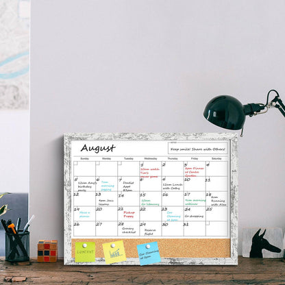 Calendar Whiteboard for Wall, TANKEE 17x13 Inches Whiteboard Calendar Cork Board Combo, Small Magnetic White Board with Wood Framed, Hanging Dry Erase Board for Kitchen Home Office School Planner