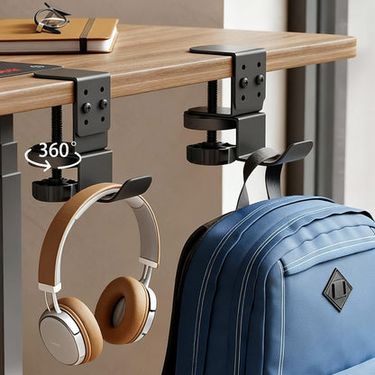 Heavy Duty Desk Hook Clamp(1 PCS), 360° Rotating Backpack Hanger with Height Adjustment, No Drill Headphone Holder, Purse Hook for Table, Bag Hanger, Gifts for Gamers, Office Desk Gaming Accessories