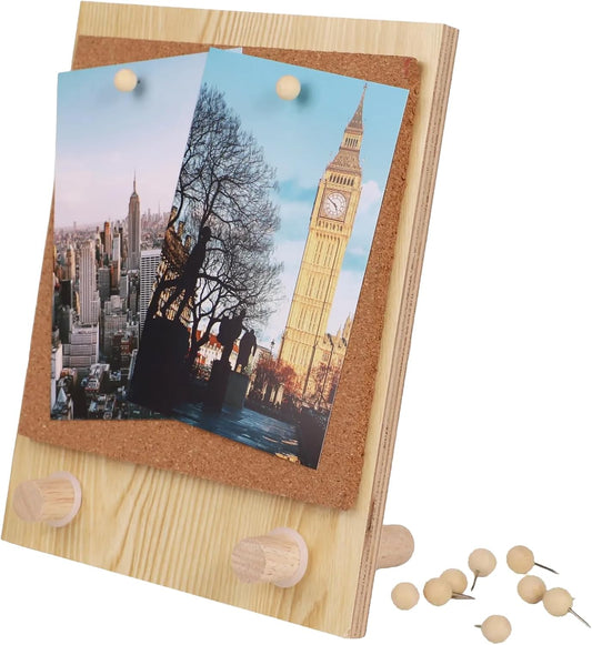 9.5x7.5inch Pin Board Cork Board, Bulletin Board Message Board with 10 PCS Wood Push Pins, Desktop Cork Display Stands for Home School Office Décor