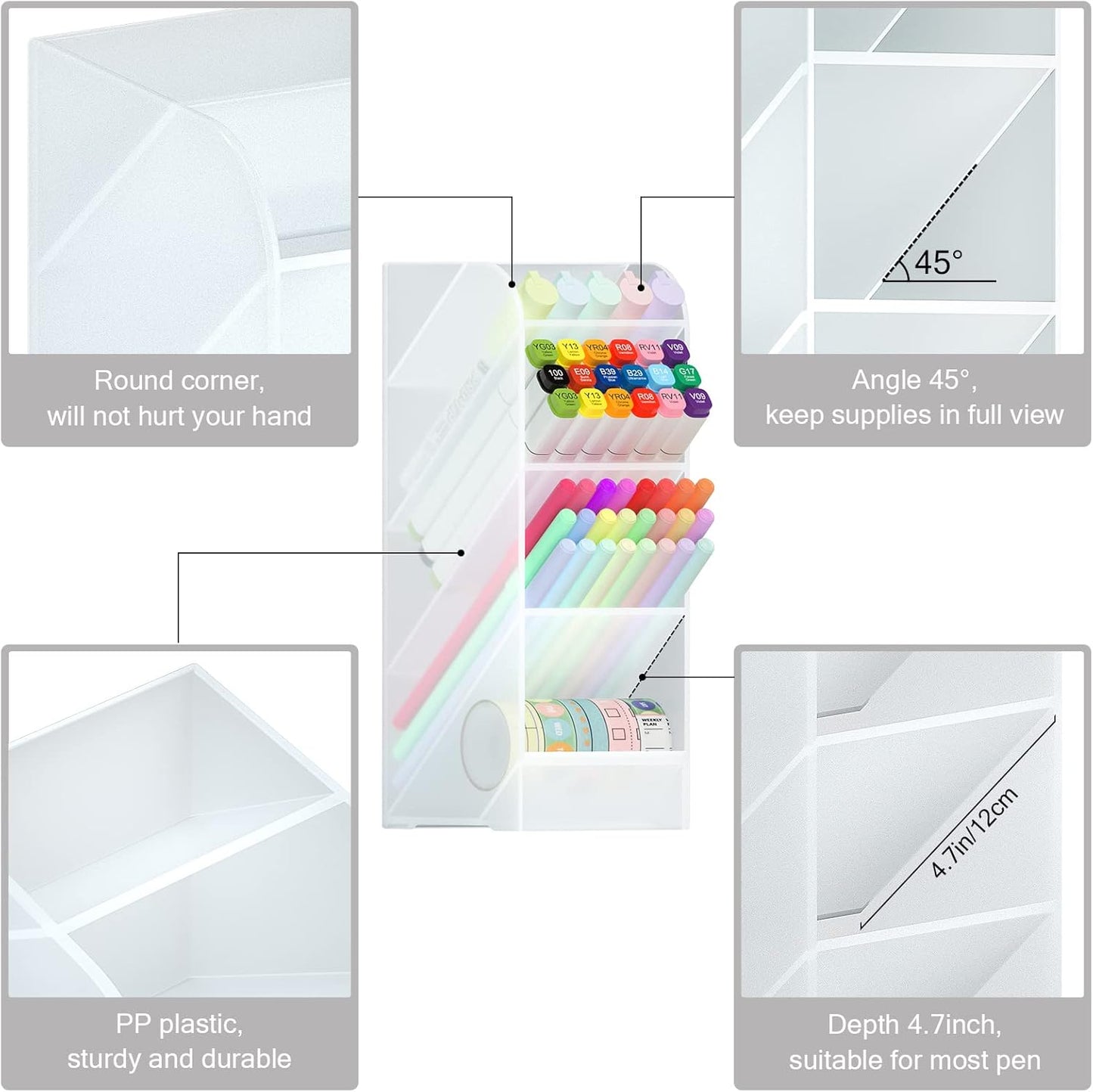 Asten Pen Holder, Pencil Holder for Desk, Pen Organizer for Office, School, Desktop, Large Capacity Pen Storage Organizer with 5 Compartment for Pens, Markers, Makeup Brush, Cosmetics (Clear, 3 Pack)