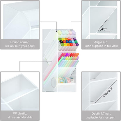 Asten Pen Holder, Pencil Holder for Desk, Pen Organizer for Office, School, Desktop, Large Capacity Pen Storage Organizer with 5 Compartment for Pens, Markers, Makeup Brush, Cosmetics (Clear, 3 Pack)