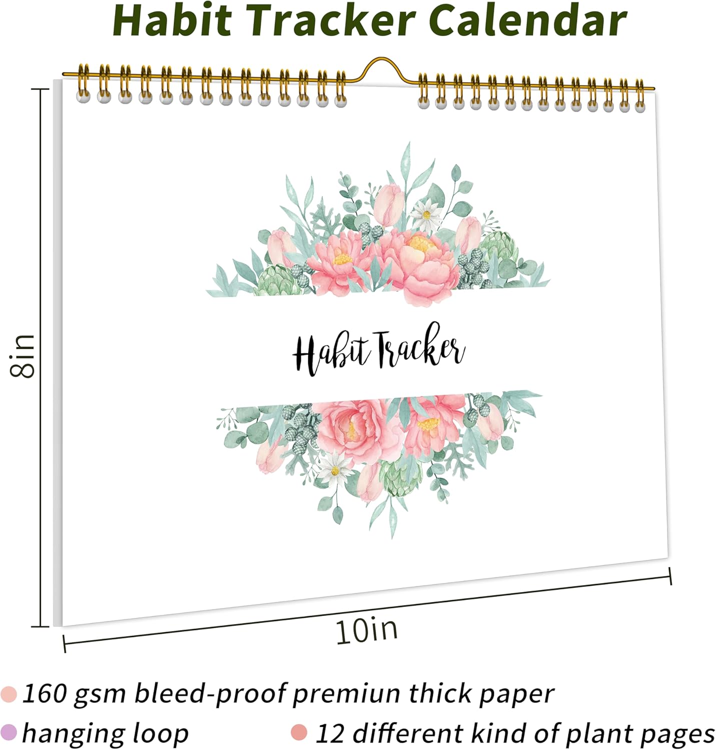 Habit Tracker Calendar，12 Monthly Habit Tracker Journal with Spiral Binding,Undated Weekly Monthly Planner to Boost Productivity&Self Improvement, 8"x10"（Green)