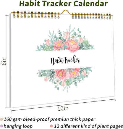 Habit Tracker Calendar，12 Monthly Habit Tracker Journal with Spiral Binding,Undated Weekly Monthly Planner to Boost Productivity&Self Improvement, 8"x10"（Green)