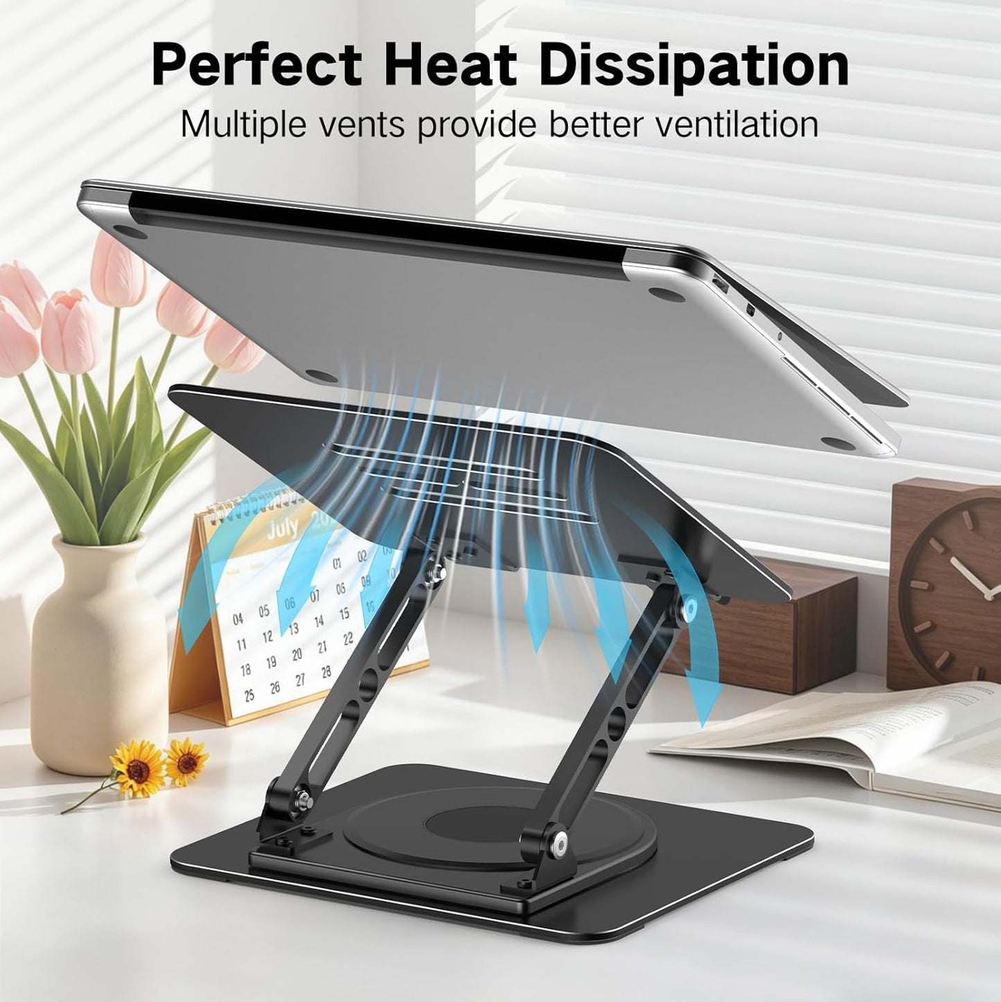 Adjustable Laptop Stand for Desk, Metal Foldable Laptop Riser Holder, Portable Desktop Book Stands, Ventilated Cooling Computer Notebook Stand Compatible with 10-15.6” Laptops