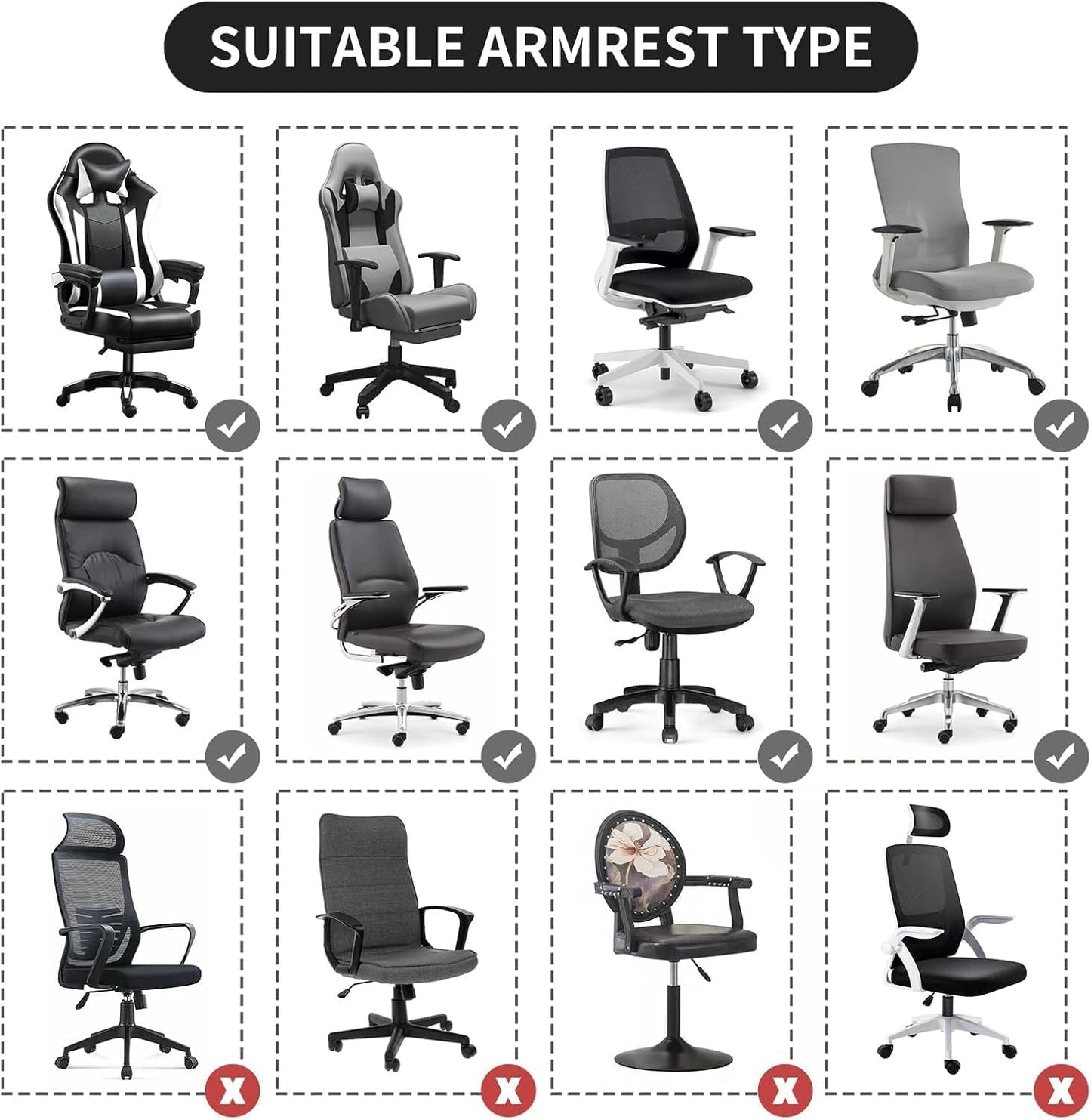 FORCHEER Office Chair Armrest Covers 12-15 Inch Velvet Elastic Black Arm Rest Covers for Desk Computer Chairs Washable