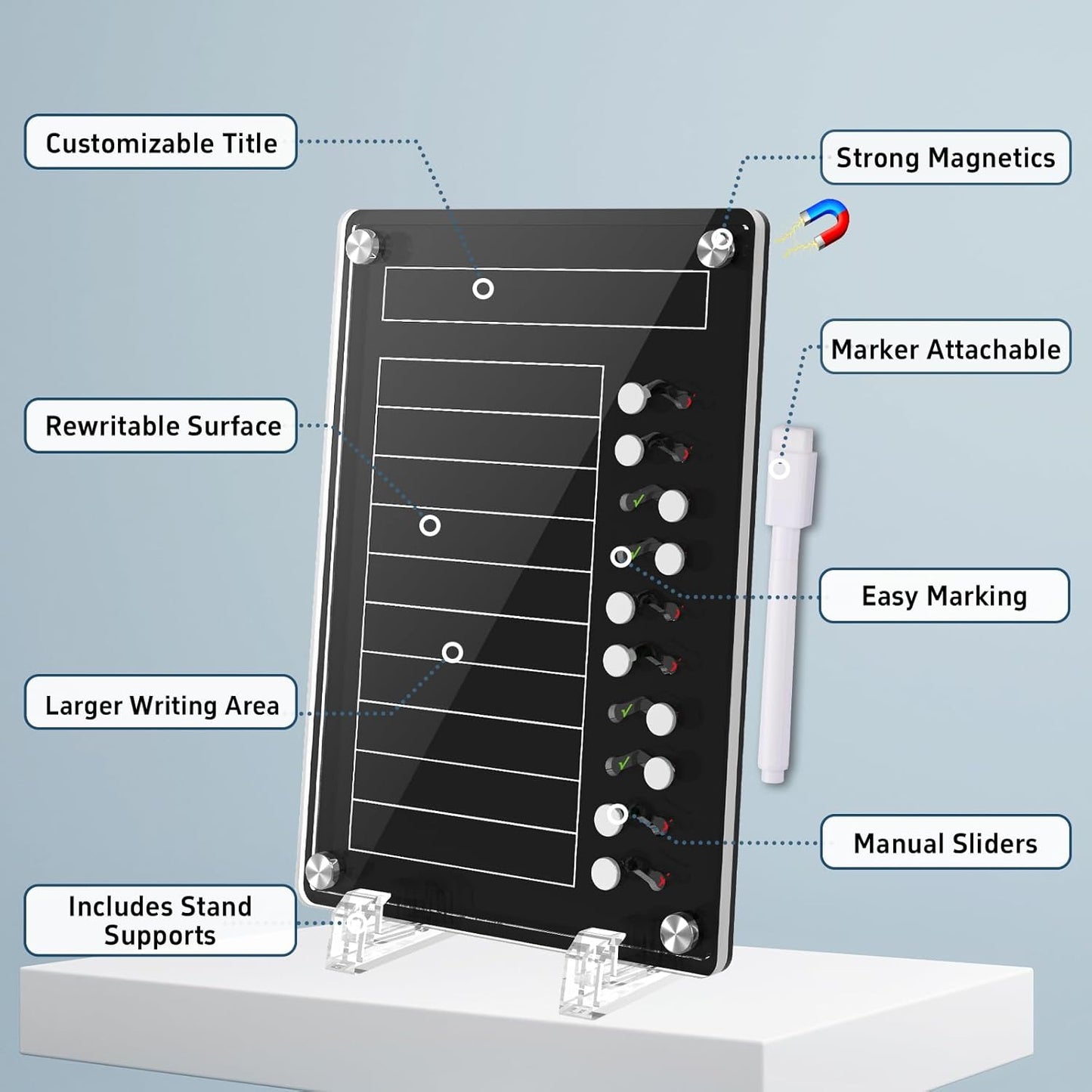 NiHome Acrylic Magnetic to Do List Planning Board with Sliders & Desktop Stand, Chore Chart for Kids & Adults, Checklist Routine Chart Task Board for Fridge & Desk, for Magnetic Metal Surfaces Only