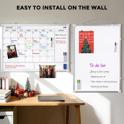 MaxGear Monthly Calendar Dry Erase Board for Wall, 16"x12" Small Hanging Double-Sided White Board, Portable Whiteboard for Planning, Drawing, Memo, to Do List, School, Home, Kitchen, Office