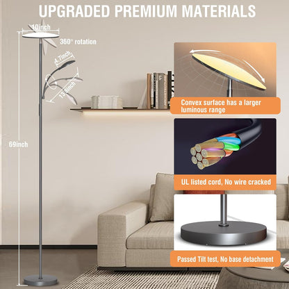 marctronic Floor Lamps for Living Room, 44W/4500LM Super Bright 2 in 1 LED Floor Lamp with Remote, Stepless Dimmable, 69" Tall Standing Floor Lamp with Bendable Reading Light for Bedroom Office