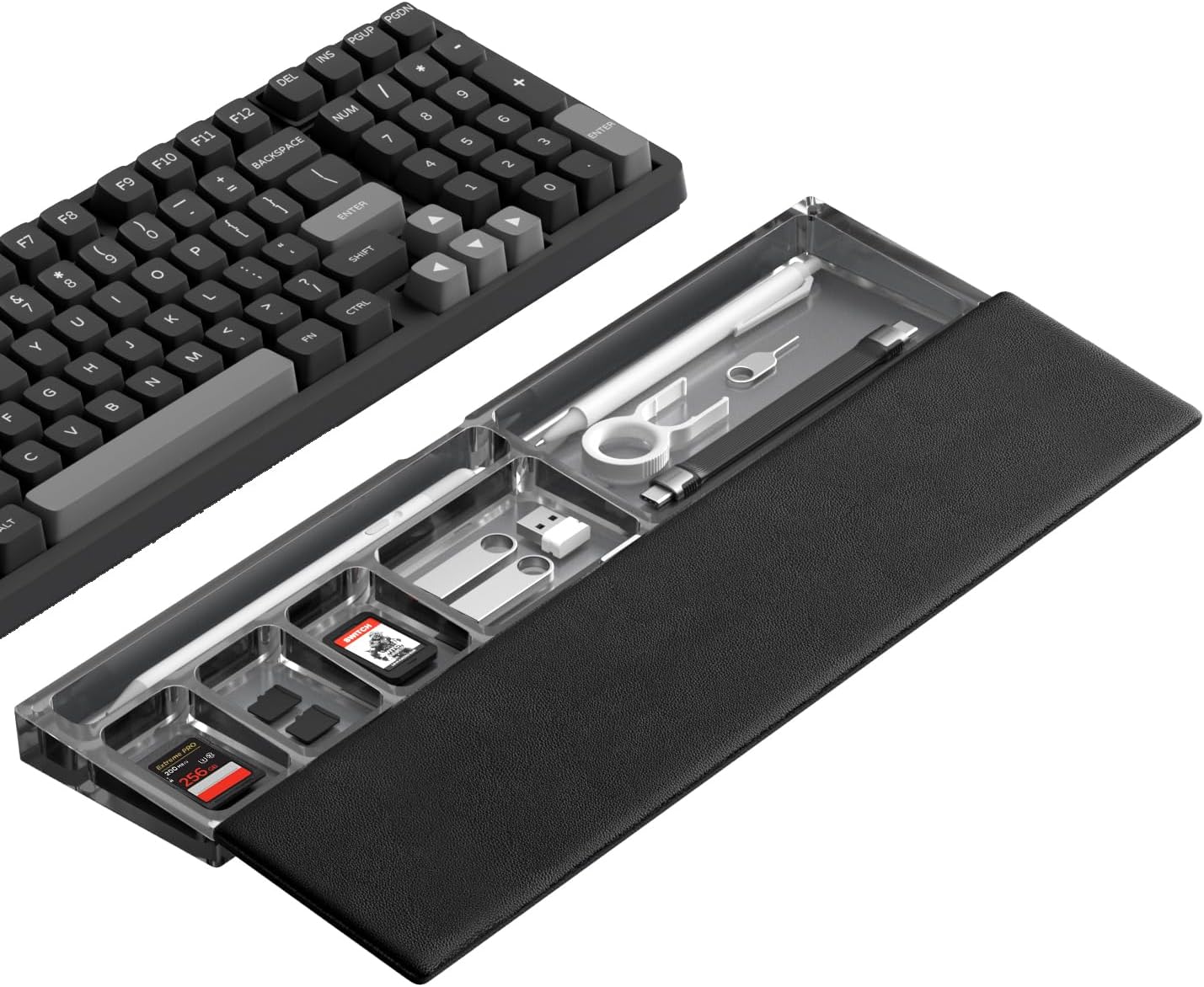 Hagibis Keyboard Wrist Rest Pad Support with Desktop Partition Storage Case, Ergonomic Soft Memory Foam, Anti-Slip Rubber Base for Computer Keyboard, Laptop, Office, Home (Black)