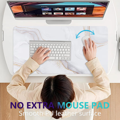 Dual-Sided Desk Pad, Large Mouse Pad - Natural Cork & PU Leather Non-Slip Waterproof Desk Mats for Office and Home (Blue, 31.5" x 15.7")