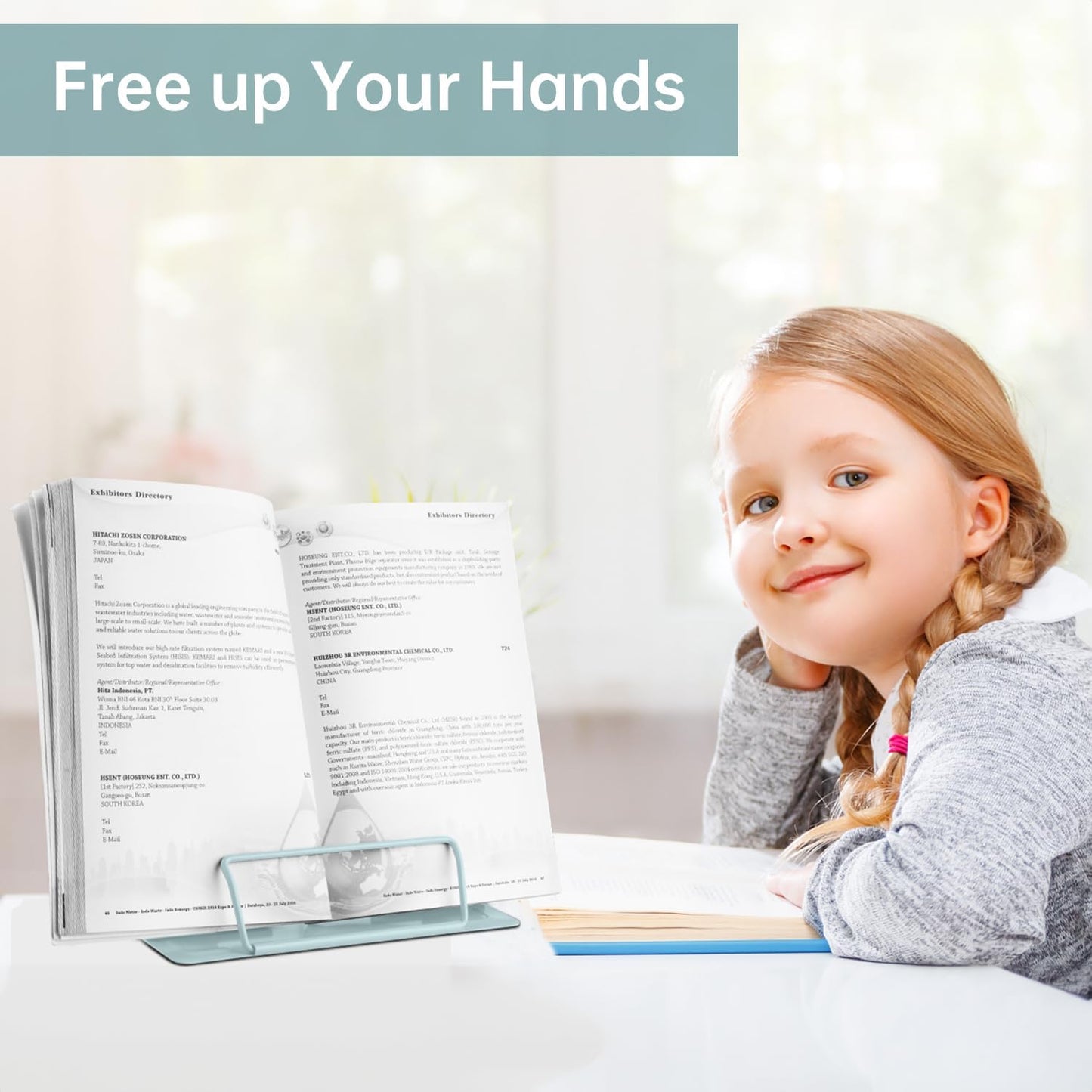Honagu Book Stand Metal Desk Book Holder, Book Holders for Reading Hands Free, Adjustable Cookbook Documents Holder, Portable Bookstand for Music Books, Textbook, Recipe, Tablet, Ipad (Black)