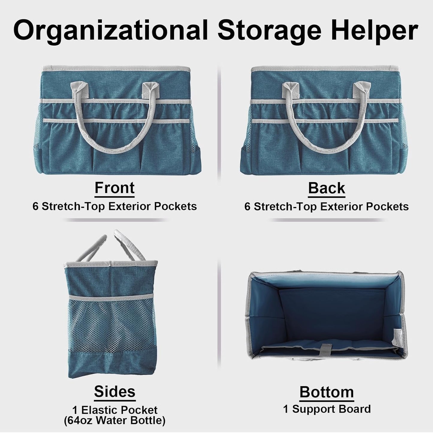 Cupohus Craft Organizer Tote Bag – Craft Caddy with 2 Mesh Side Pockets & Front Elastic Pockets, Foldable Large Capacity Supply Storage Bag for Sewing, Knitting, Painting, and Travel (Purple)