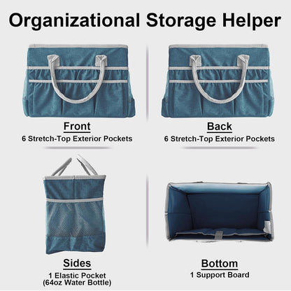 Cupohus Craft Organizer Tote Bag – Craft Caddy with 2 Mesh Side Pockets & Front Elastic Pockets, Foldable Large Capacity Supply Storage Bag for Sewing, Knitting, Painting, and Travel (Purple)