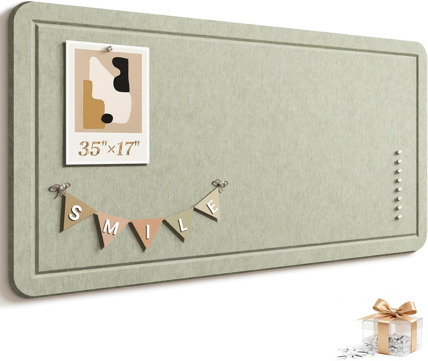Large Bulletin Board, 35 X 17 Inches Felt Cork Board with 40 Pushpins, Foldable Felt Notice Pin Board Photo Display Board with Self-Adhesive Tape for Office Home School (Oatmeal, 35x17 inch)