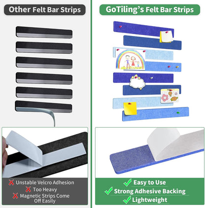 Cork Board for Walls - 8 Pack Felt Pin Board Bar Strips - Self-Adhesive Lightweight Bulletin Board - Cork Board for Office with 40 Push Pins No Damage for Wall