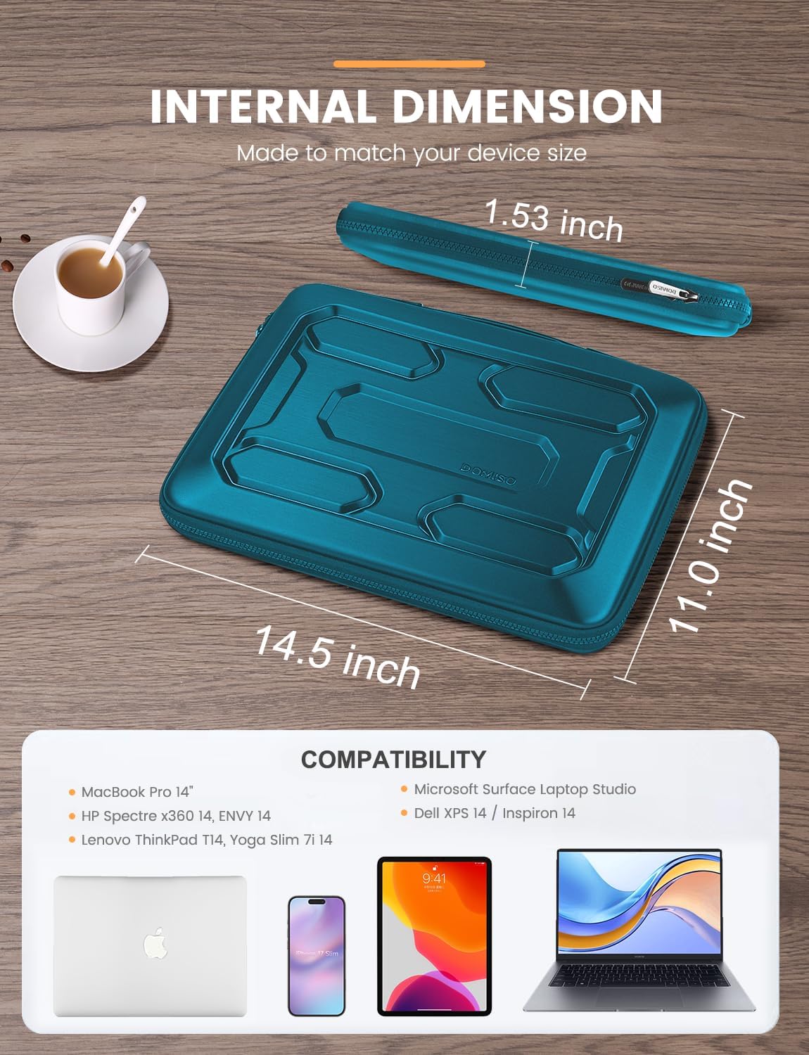 DOMISO 15.6 inch Laptop Sleeve with Handle Shockproof Computer Bag Waterproof EVA Protective Carrying Case for 15.6" Lenovo Yoga 720 IdeaPad 310 320 ThinkPad T570/Dell Inspiron 15/HP Envy 15, Black