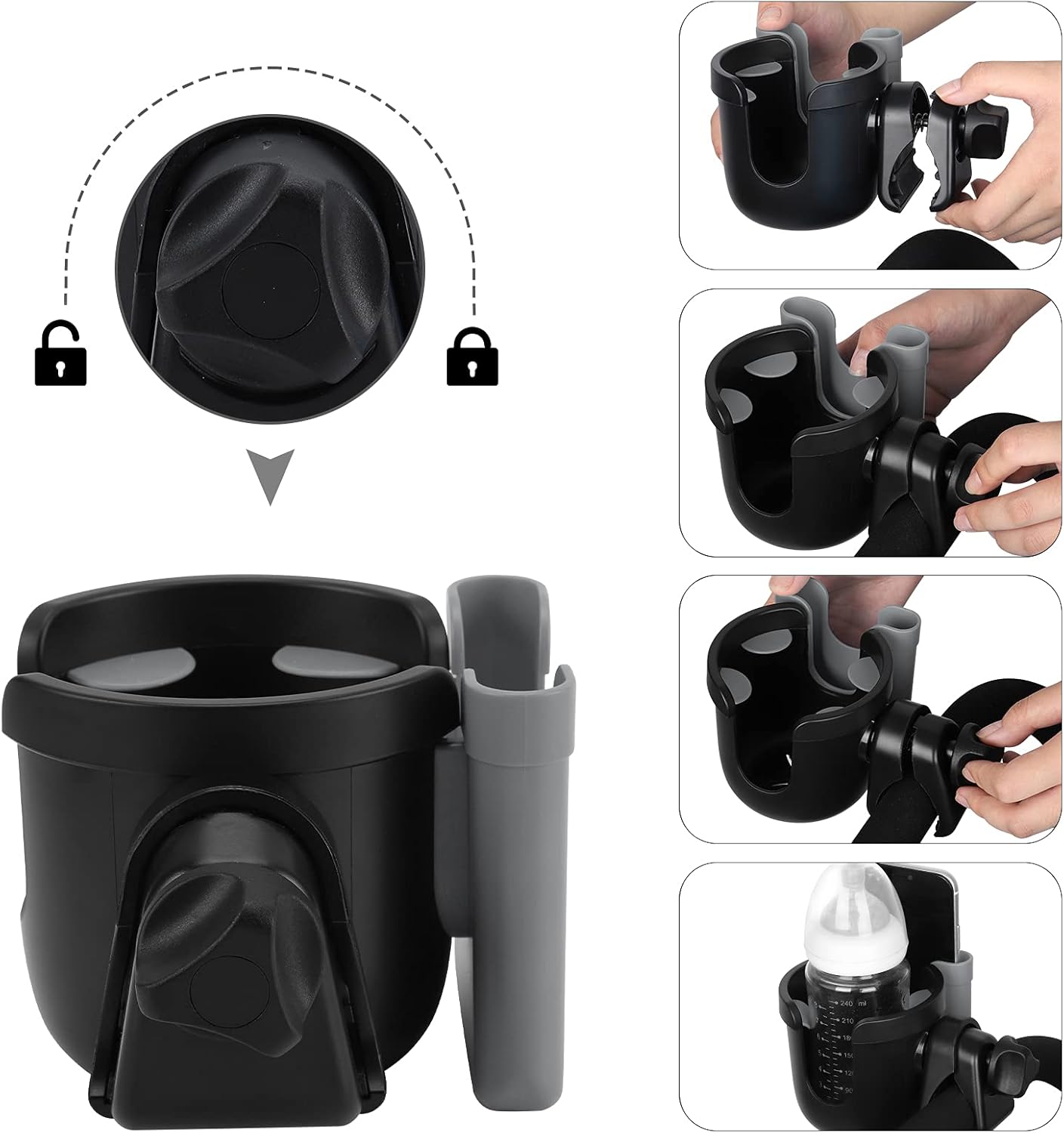 Accmor 2-in-1 Walker Cup Holder with Phone Holder, Wheelchair Cup Holder, Rollator Cup Holder, Cup Phone Holder for Walker, Wheelchair, Rollator, Mobility Scooter