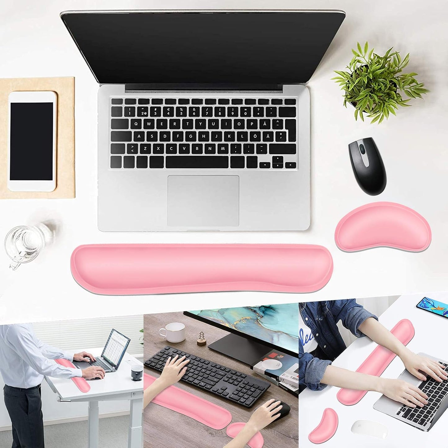 Dapesuom Mouse Wrist Rest, Ergonomic Memory Foam Mouse Wrist for Computer Desk Mats Support, PU Leather Hand Rest Pad Cushion for Gaming, Laptop, Men, Women, Pain Relief & Easy Typing, Black
