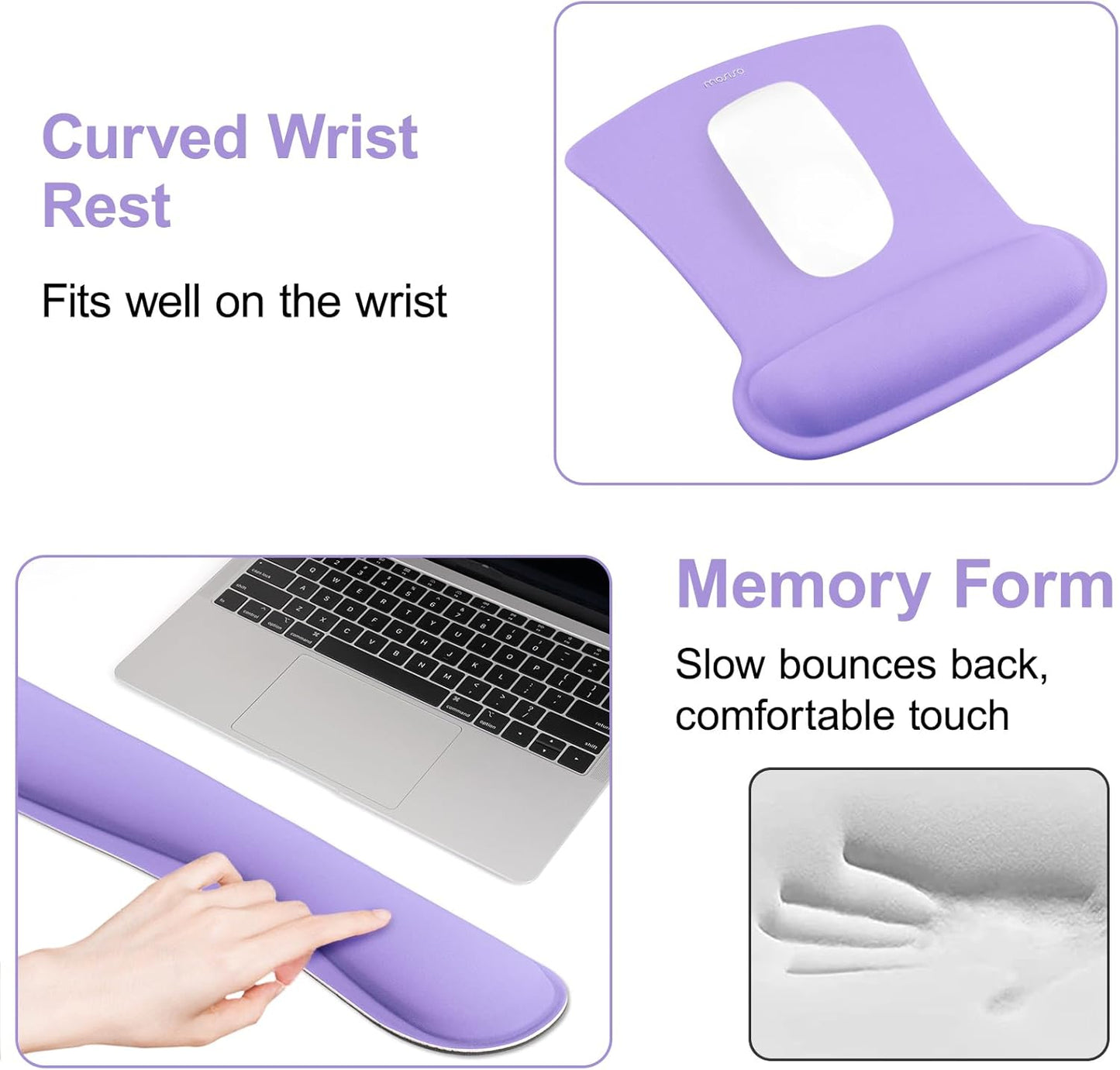 MOSISO Wrist Rest Support for Mouse Pad & Keyboard Set, Ergonomic Mousepad Non-Slip Base Home/Office Pain Relief & Easy Typing Cushion with Neoprene Cloth & Raised Memory Foam, Black
