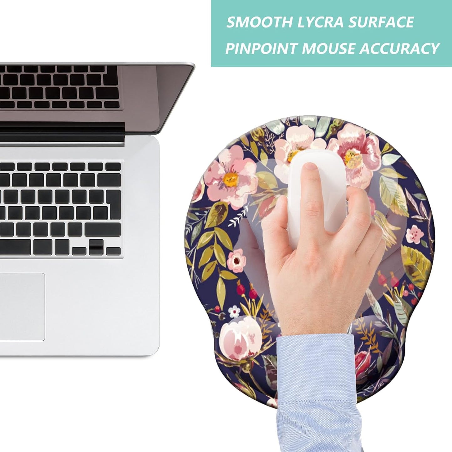 Mouse Pad with Wrist Support, Ergonomic Mouse Pad with Memory Foam Wrist Rest Cushion, Non-Slip Rubber Base Gaming Mice Pad for Home Office Computer Laptop, Flowers Grass