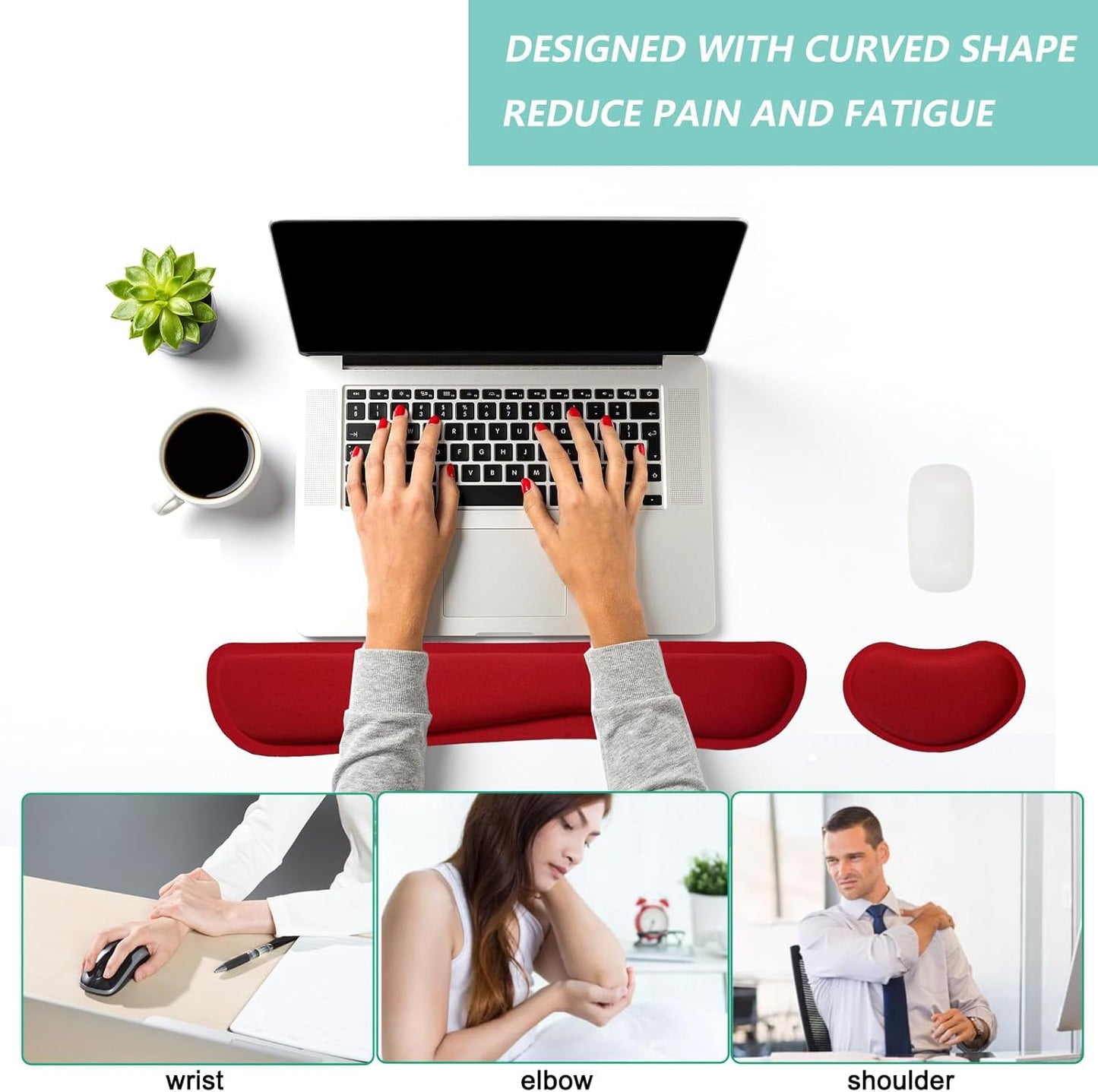 Keyboard Wrist Rest Mouse Wrist Support Set, Memory Foam Wrist Rest Pad for Computer Laptop Keyboard Mouse, Ergonomic Wrist Cushion Support for Typing Pain Relief, Gaming Home Office, Flowers Grass