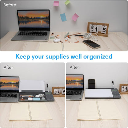 Varhomax Glass Weekly Planner Desk White Board, Desktop Calendar Whiteboard with Storage, to Do List Memo Caddy for Home Office and School Supplies, Black
