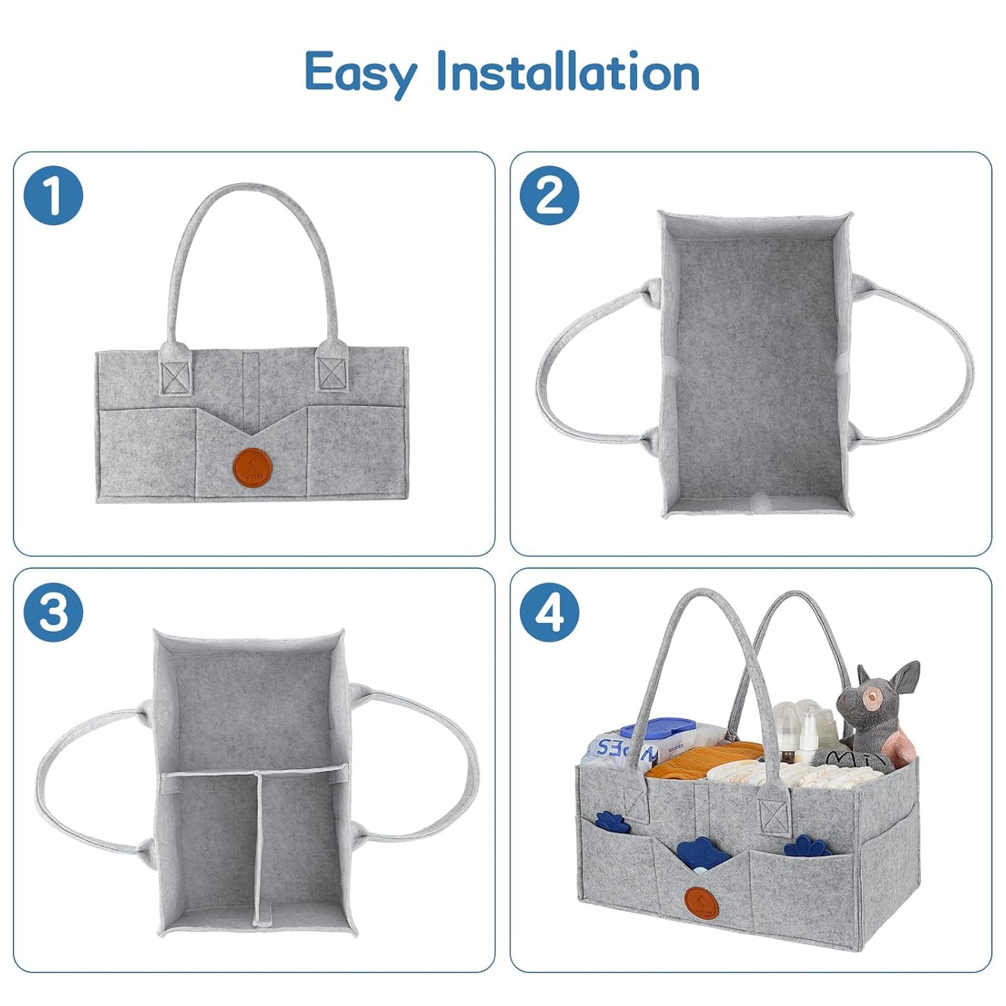 Maliton Baby Diaper Caddy Organizer for Changing Table, Nursery Storage Bin Basket with Handle, Felt Diaper Organizer Suitable for Indoor Outdoor (Khaki)