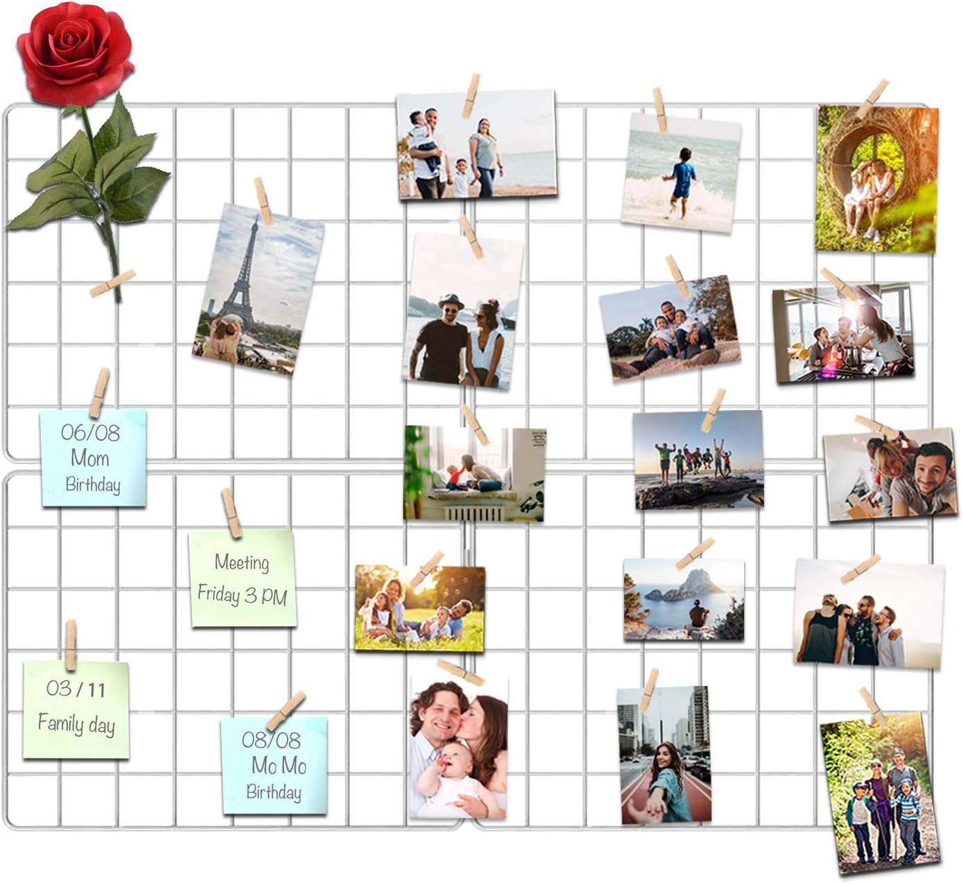 Wire Wall Grid Panel for Photo Display, DIY Iron Picture Frames Collage For Hanging Wall Decor, Foldable Multi Pictures Organizer with 12 Clips, 28'' X 22'' Inch.(2 Pack)